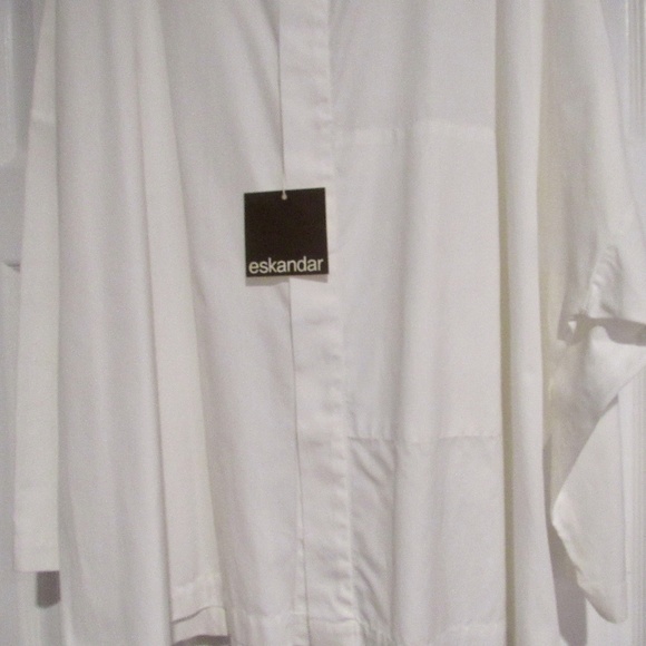 NWT eskandar White cotton button front Wide Long Classic SHIRT sz 2 - Picture 4 of 6